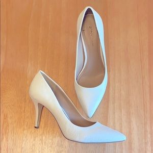 BCBG White 3” Snakeskin Pumps
